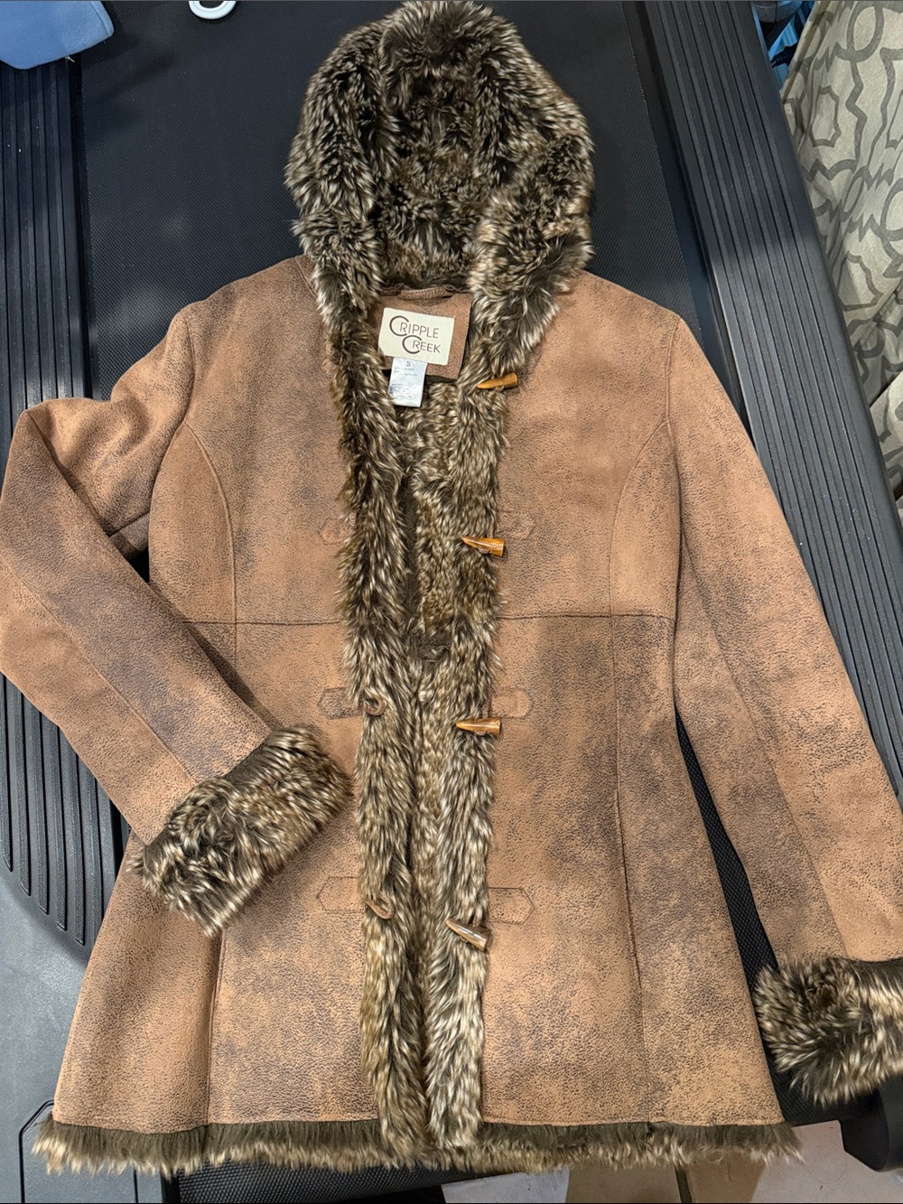 Ripple Creek Women's Brown Faux-Suede Coat with Faux-Fur Trim